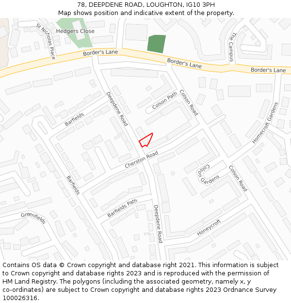 78, DEEPDENE ROAD, LOUGHTON, IG10 3PH: Location map and indicative extent of plot