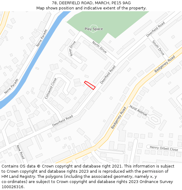 78, DEERFIELD ROAD, MARCH, PE15 9AG: Location map and indicative extent of plot