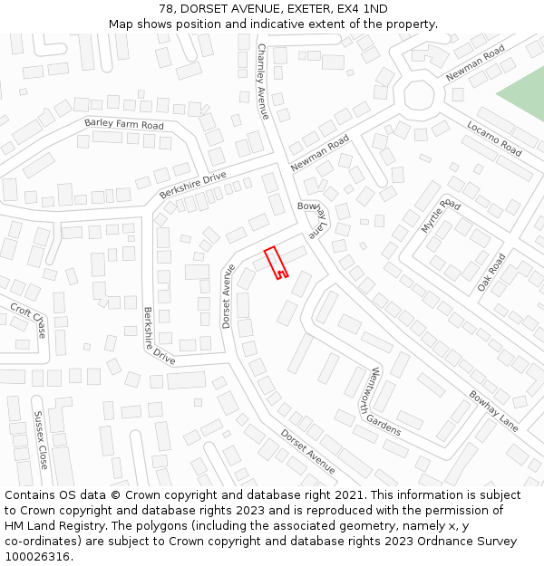78, DORSET AVENUE, EXETER, EX4 1ND: Location map and indicative extent of plot