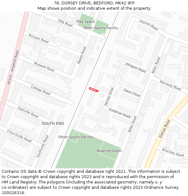 78, DORSEY DRIVE, BEDFORD, MK42 9FP: Location map and indicative extent of plot
