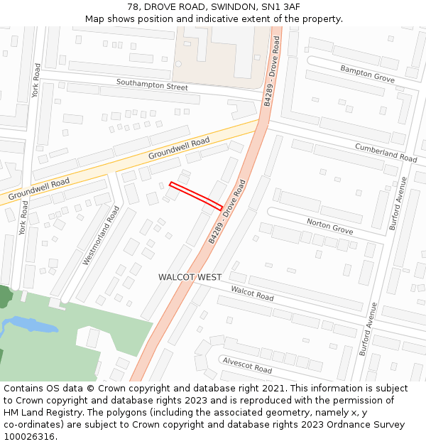 78, DROVE ROAD, SWINDON, SN1 3AF: Location map and indicative extent of plot