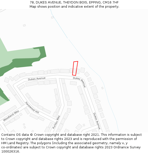 78, DUKES AVENUE, THEYDON BOIS, EPPING, CM16 7HF: Location map and indicative extent of plot