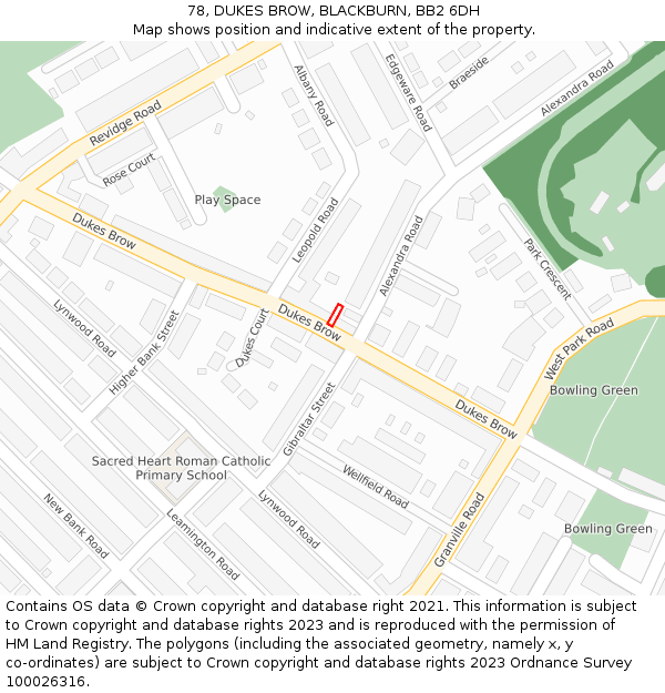 78, DUKES BROW, BLACKBURN, BB2 6DH: Location map and indicative extent of plot