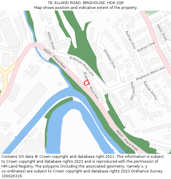 78, ELLAND ROAD, BRIGHOUSE, HD6 2QR: Location map and indicative extent of plot