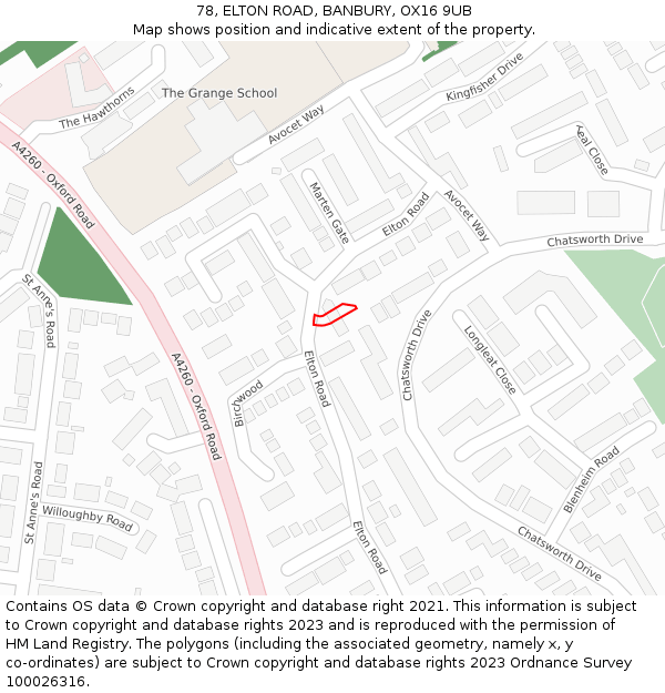 78, ELTON ROAD, BANBURY, OX16 9UB: Location map and indicative extent of plot