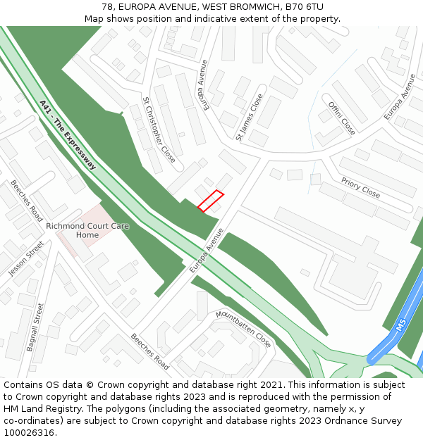 78, EUROPA AVENUE, WEST BROMWICH, B70 6TU: Location map and indicative extent of plot