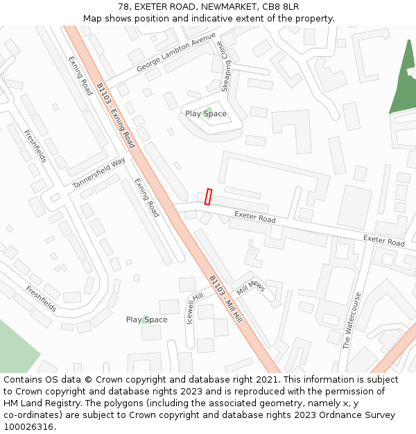 78, EXETER ROAD, NEWMARKET, CB8 8LR: Location map and indicative extent of plot
