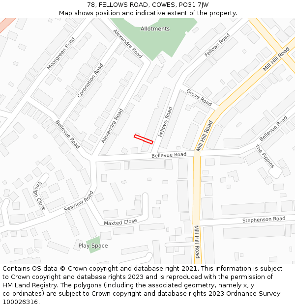 78, FELLOWS ROAD, COWES, PO31 7JW: Location map and indicative extent of plot