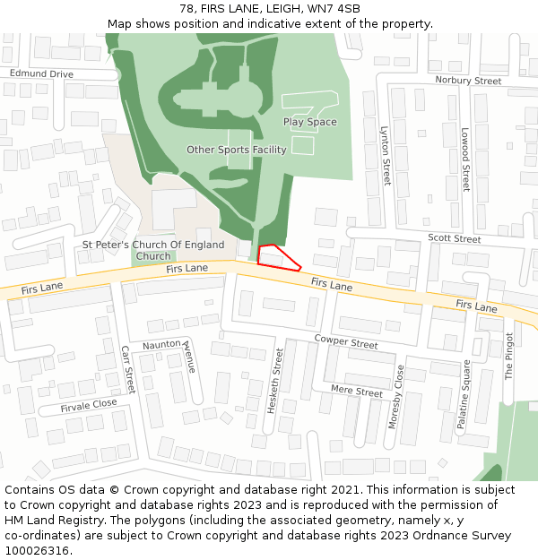 78, FIRS LANE, LEIGH, WN7 4SB: Location map and indicative extent of plot