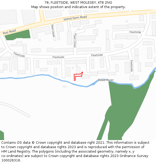 78, FLEETSIDE, WEST MOLESEY, KT8 2NG: Location map and indicative extent of plot
