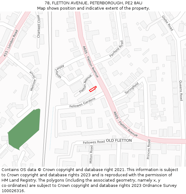78, FLETTON AVENUE, PETERBOROUGH, PE2 8AU: Location map and indicative extent of plot