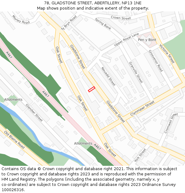 78, GLADSTONE STREET, ABERTILLERY, NP13 1NE: Location map and indicative extent of plot