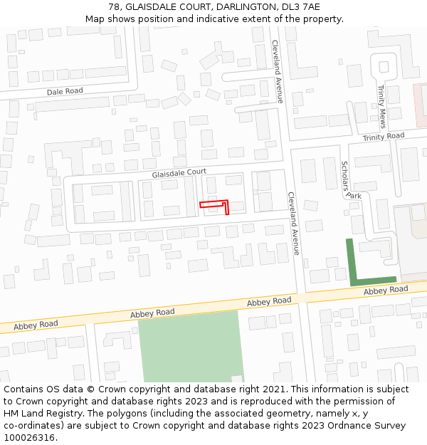 78, GLAISDALE COURT, DARLINGTON, DL3 7AE: Location map and indicative extent of plot
