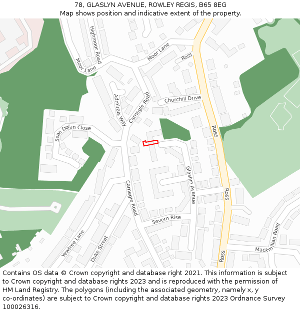 78, GLASLYN AVENUE, ROWLEY REGIS, B65 8EG: Location map and indicative extent of plot