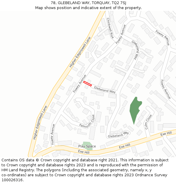 78, GLEBELAND WAY, TORQUAY, TQ2 7SJ: Location map and indicative extent of plot