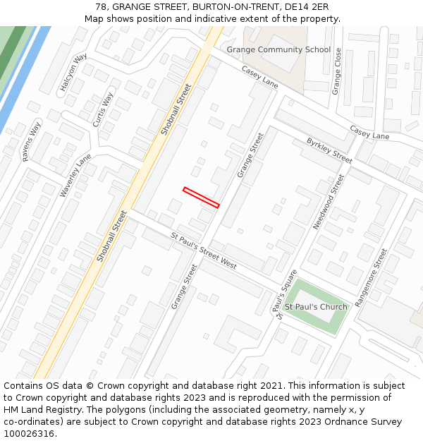 78, GRANGE STREET, BURTON-ON-TRENT, DE14 2ER: Location map and indicative extent of plot