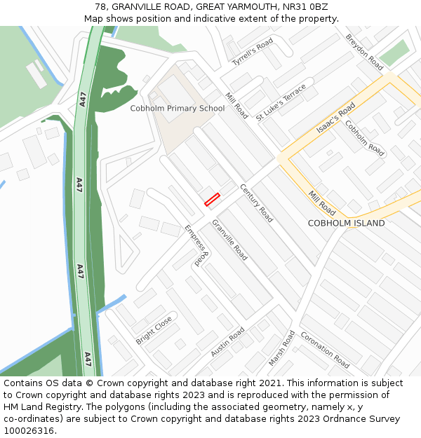 78, GRANVILLE ROAD, GREAT YARMOUTH, NR31 0BZ: Location map and indicative extent of plot