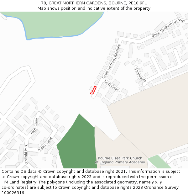 78, GREAT NORTHERN GARDENS, BOURNE, PE10 9FU: Location map and indicative extent of plot