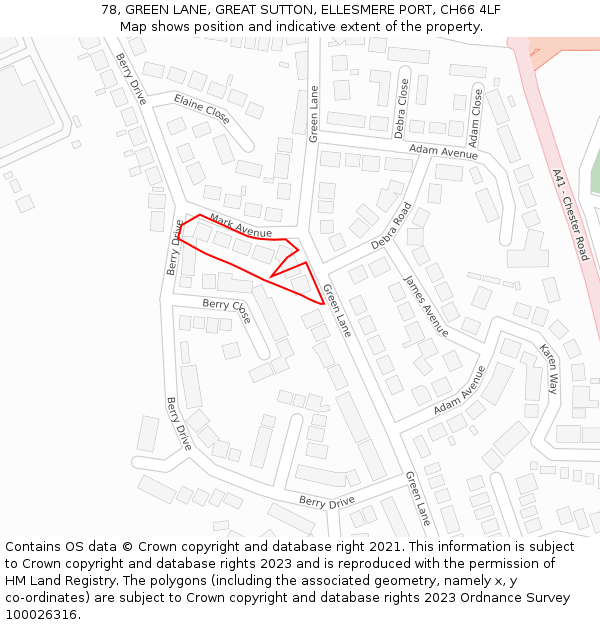 78, GREEN LANE, GREAT SUTTON, ELLESMERE PORT, CH66 4LF: Location map and indicative extent of plot
