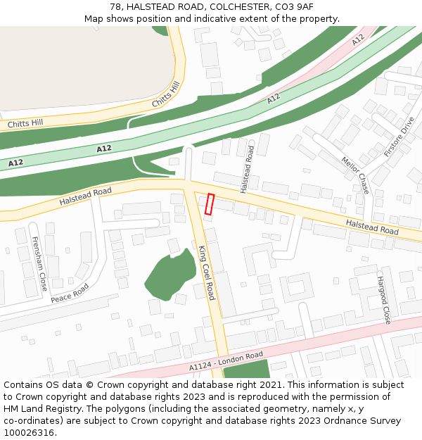 78, HALSTEAD ROAD, COLCHESTER, CO3 9AF: Location map and indicative extent of plot