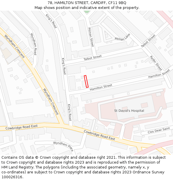 78, HAMILTON STREET, CARDIFF, CF11 9BQ: Location map and indicative extent of plot