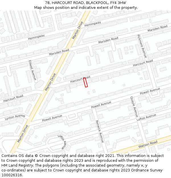 78, HARCOURT ROAD, BLACKPOOL, FY4 3HW: Location map and indicative extent of plot