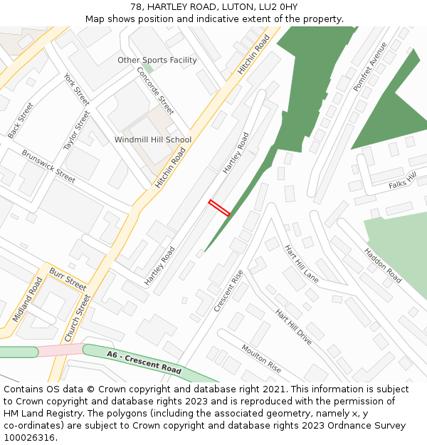 78, HARTLEY ROAD, LUTON, LU2 0HY: Location map and indicative extent of plot