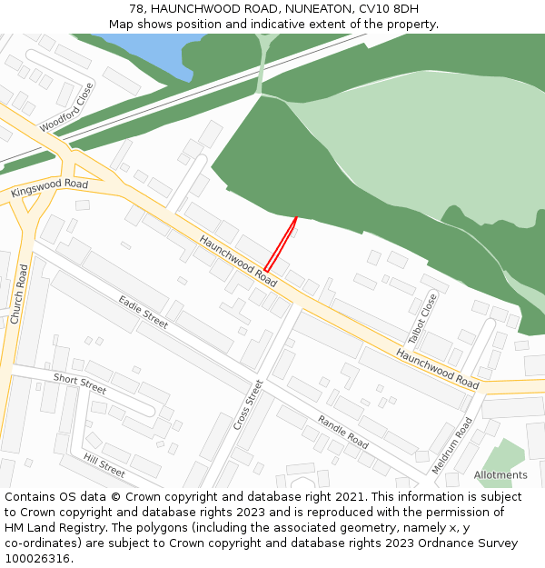 78, HAUNCHWOOD ROAD, NUNEATON, CV10 8DH: Location map and indicative extent of plot