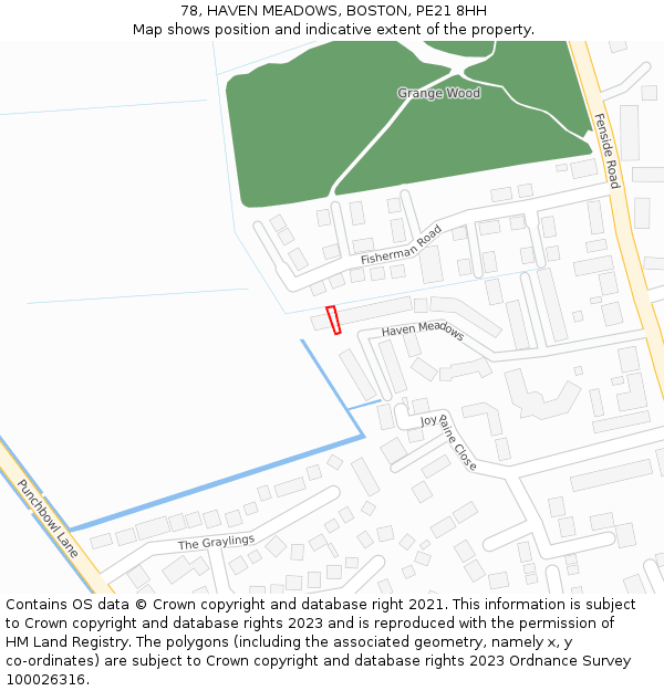 78, HAVEN MEADOWS, BOSTON, PE21 8HH: Location map and indicative extent of plot