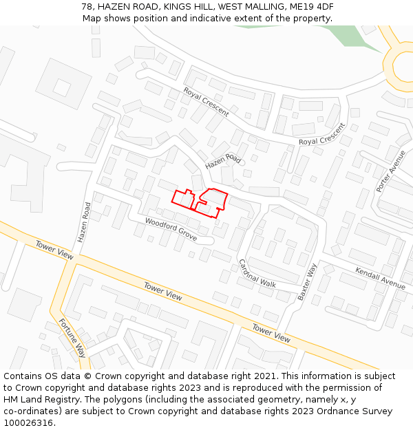78, HAZEN ROAD, KINGS HILL, WEST MALLING, ME19 4DF: Location map and indicative extent of plot