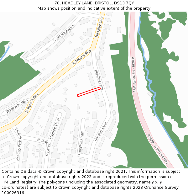 78, HEADLEY LANE, BRISTOL, BS13 7QY: Location map and indicative extent of plot