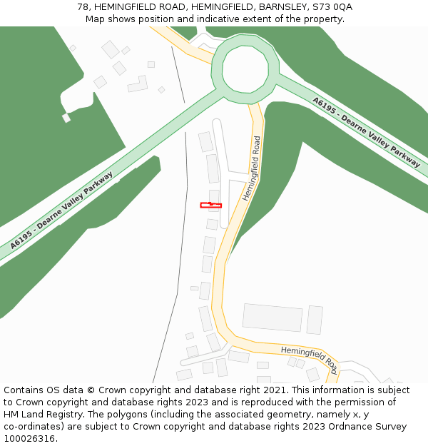 78, HEMINGFIELD ROAD, HEMINGFIELD, BARNSLEY, S73 0QA: Location map and indicative extent of plot