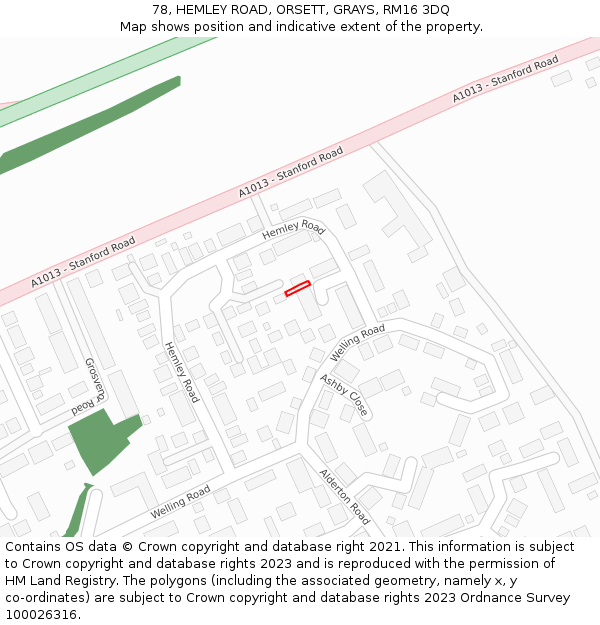 78, HEMLEY ROAD, ORSETT, GRAYS, RM16 3DQ: Location map and indicative extent of plot