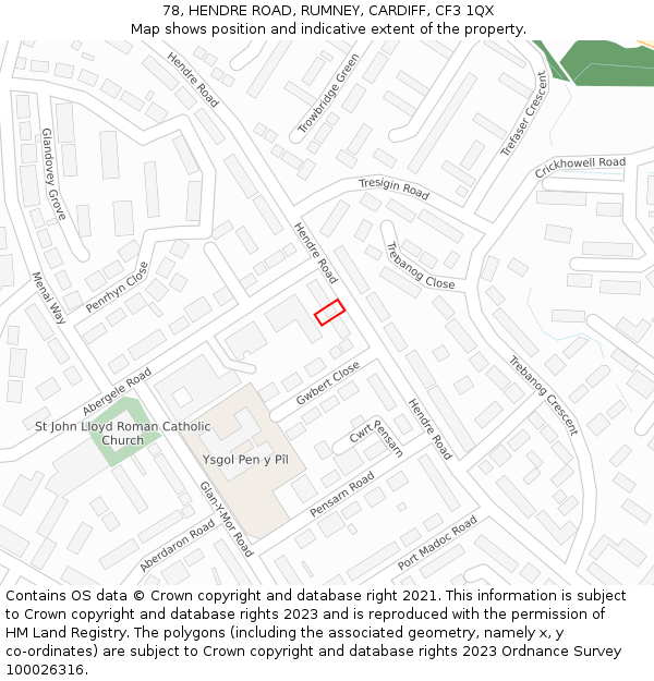 78, HENDRE ROAD, RUMNEY, CARDIFF, CF3 1QX: Location map and indicative extent of plot