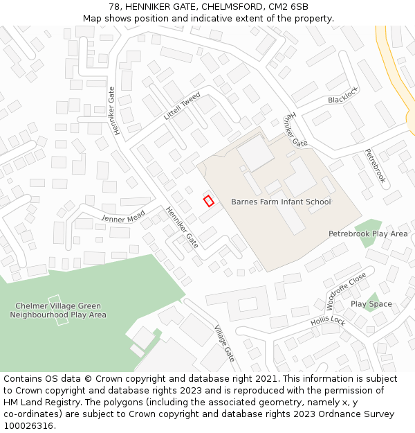 78, HENNIKER GATE, CHELMSFORD, CM2 6SB: Location map and indicative extent of plot