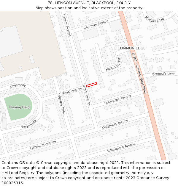78, HENSON AVENUE, BLACKPOOL, FY4 3LY: Location map and indicative extent of plot