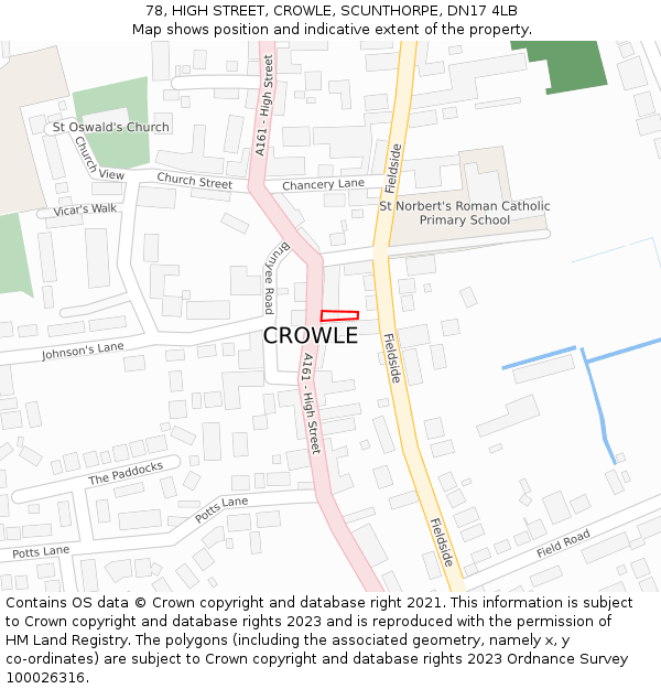 78, HIGH STREET, CROWLE, SCUNTHORPE, DN17 4LB: Location map and indicative extent of plot