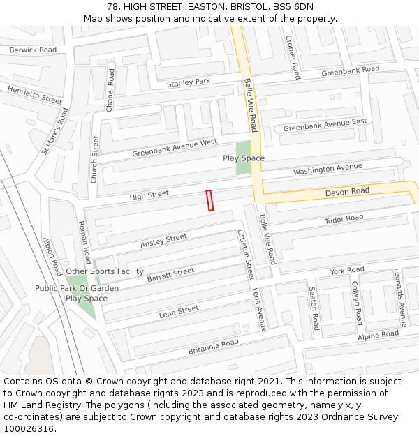 78, HIGH STREET, EASTON, BRISTOL, BS5 6DN: Location map and indicative extent of plot