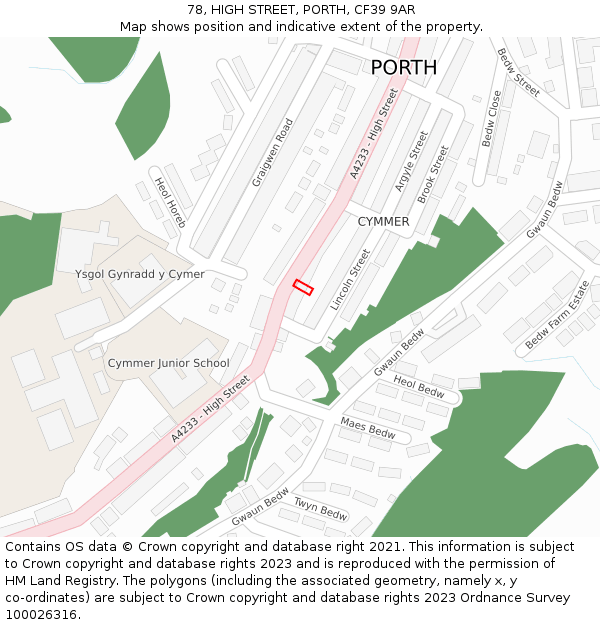 78, HIGH STREET, PORTH, CF39 9AR: Location map and indicative extent of plot