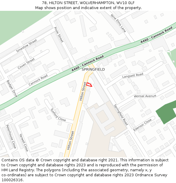 78, HILTON STREET, WOLVERHAMPTON, WV10 0LF: Location map and indicative extent of plot