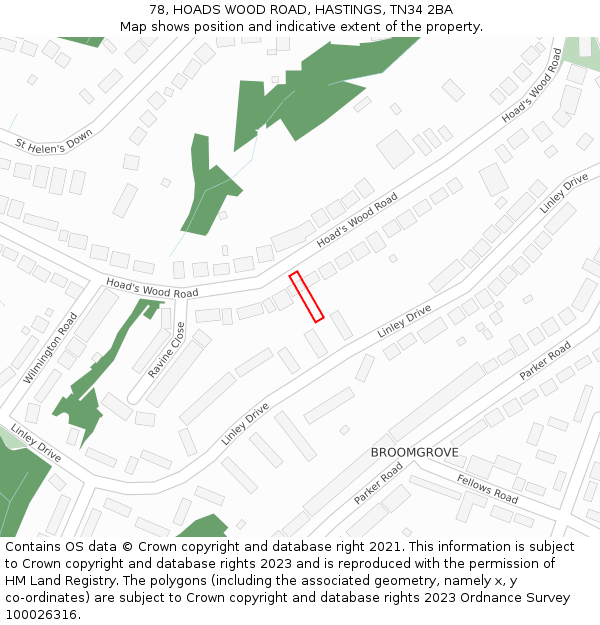 78, HOADS WOOD ROAD, HASTINGS, TN34 2BA: Location map and indicative extent of plot