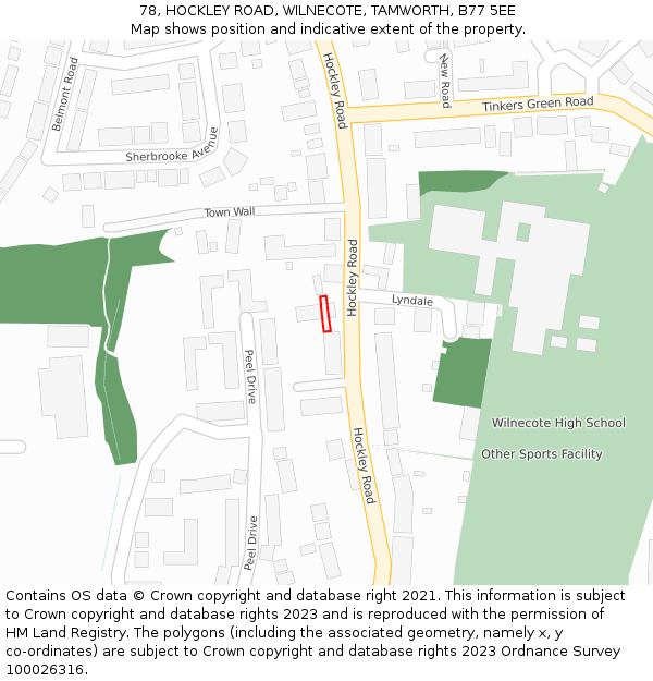 78, HOCKLEY ROAD, WILNECOTE, TAMWORTH, B77 5EE: Location map and indicative extent of plot