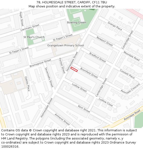 78, HOLMESDALE STREET, CARDIFF, CF11 7BU: Location map and indicative extent of plot
