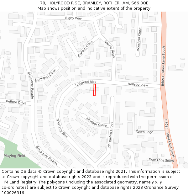 78, HOLYROOD RISE, BRAMLEY, ROTHERHAM, S66 3QE: Location map and indicative extent of plot