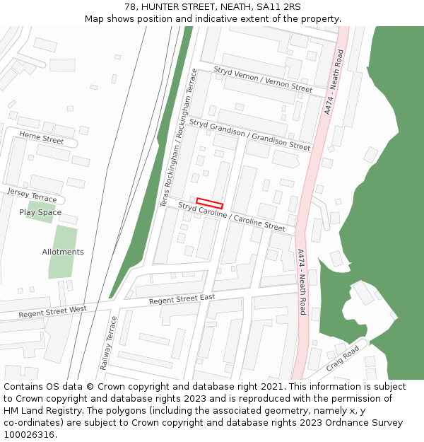 78, HUNTER STREET, NEATH, SA11 2RS: Location map and indicative extent of plot