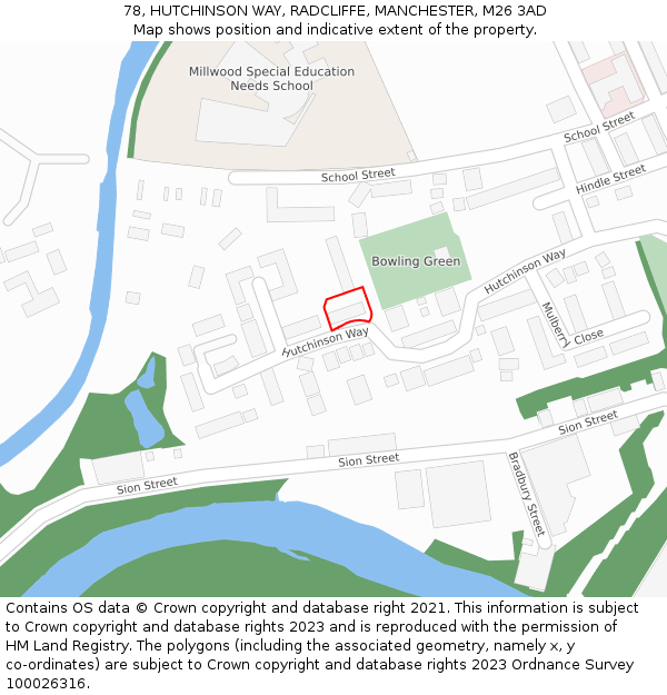 78, HUTCHINSON WAY, RADCLIFFE, MANCHESTER, M26 3AD: Location map and indicative extent of plot