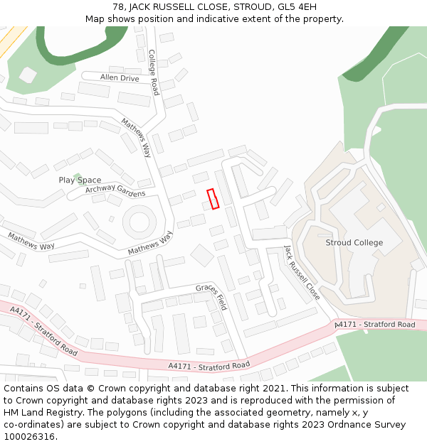 78, JACK RUSSELL CLOSE, STROUD, GL5 4EH: Location map and indicative extent of plot