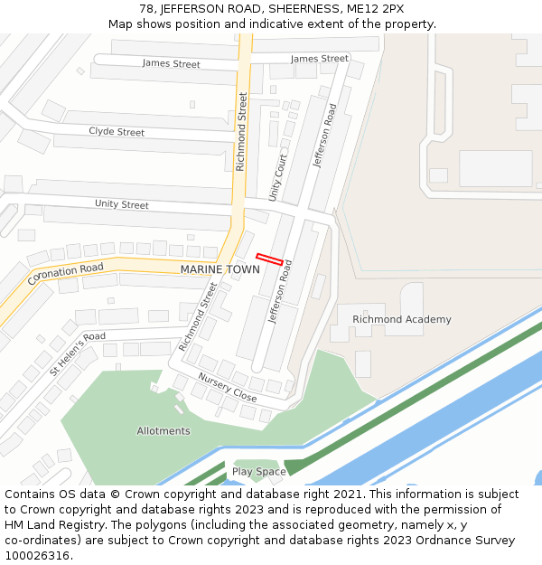 78, JEFFERSON ROAD, SHEERNESS, ME12 2PX: Location map and indicative extent of plot