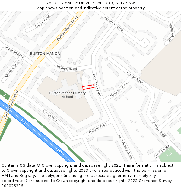 78, JOHN AMERY DRIVE, STAFFORD, ST17 9NW: Location map and indicative extent of plot
