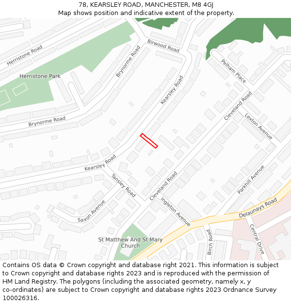 78, KEARSLEY ROAD, MANCHESTER, M8 4GJ: Location map and indicative extent of plot